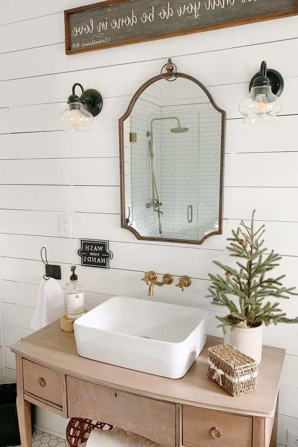 Stylish bathroom embracing industrial design with decorative touches
