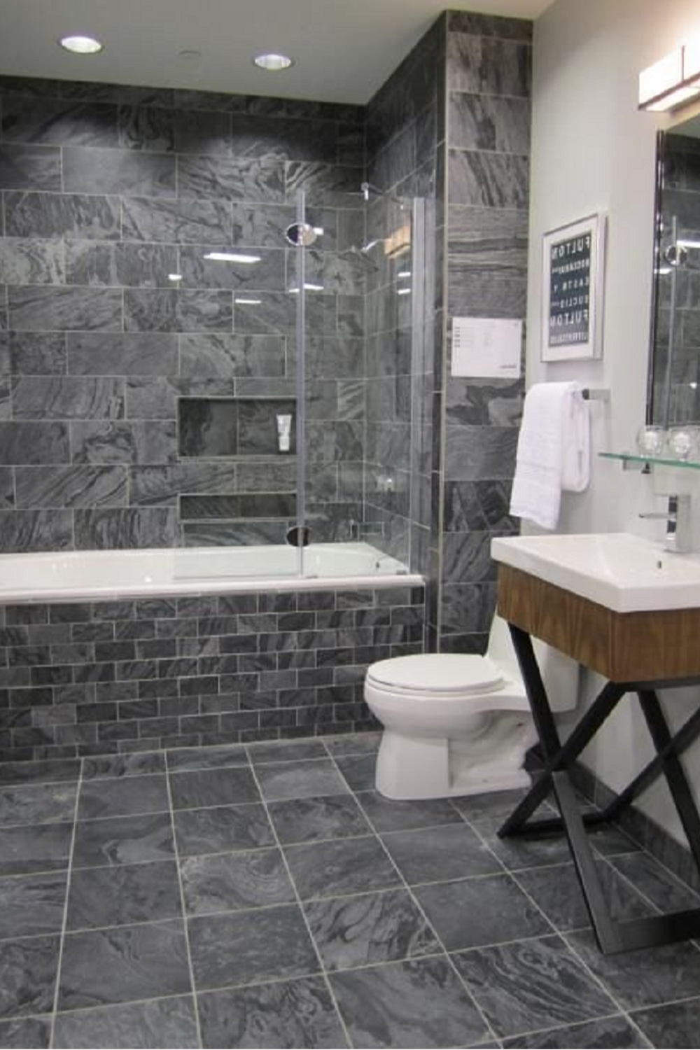 Modern bathroom with slate tile in sleek design