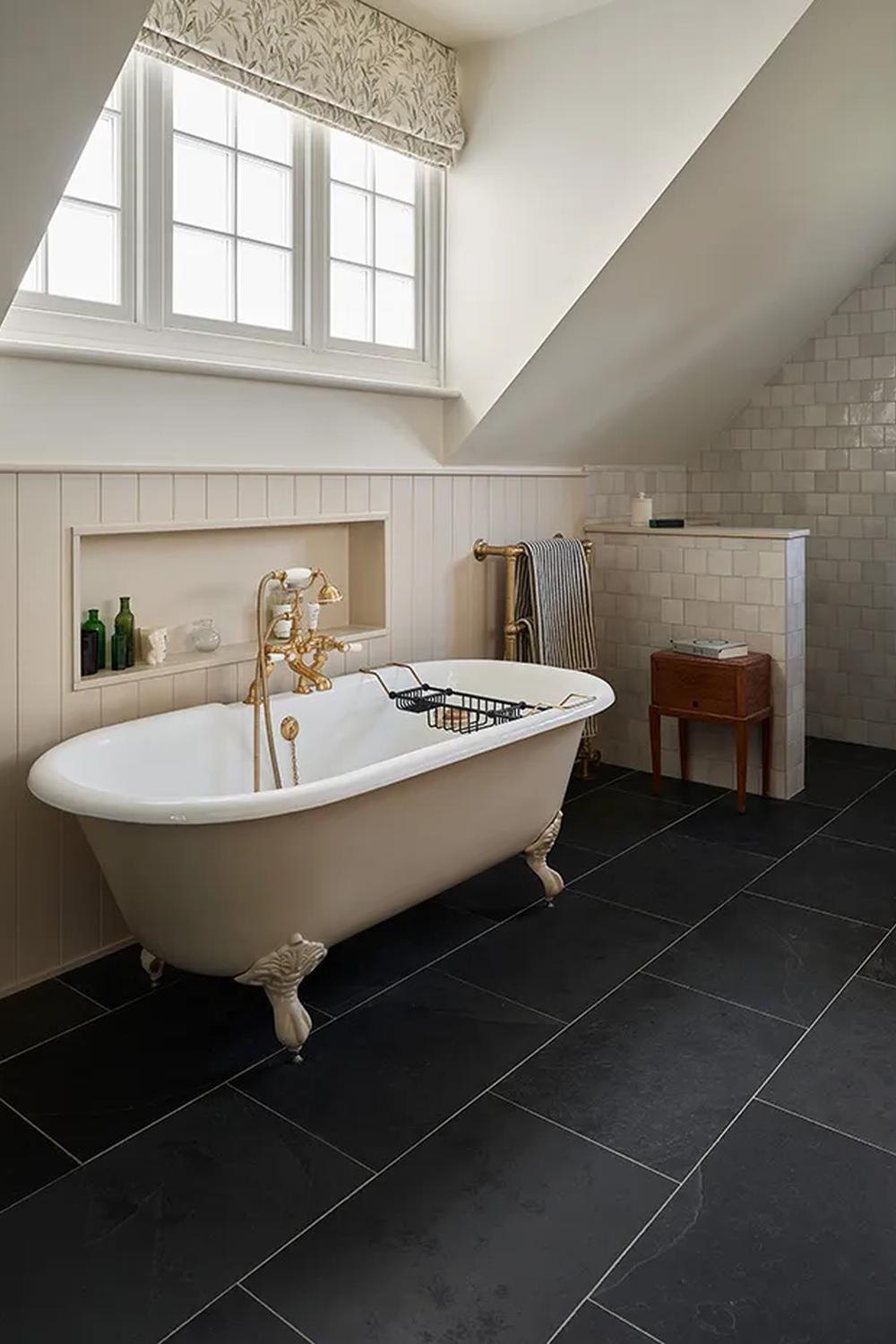 Luxurious modern bathroom with inviting slate tiles