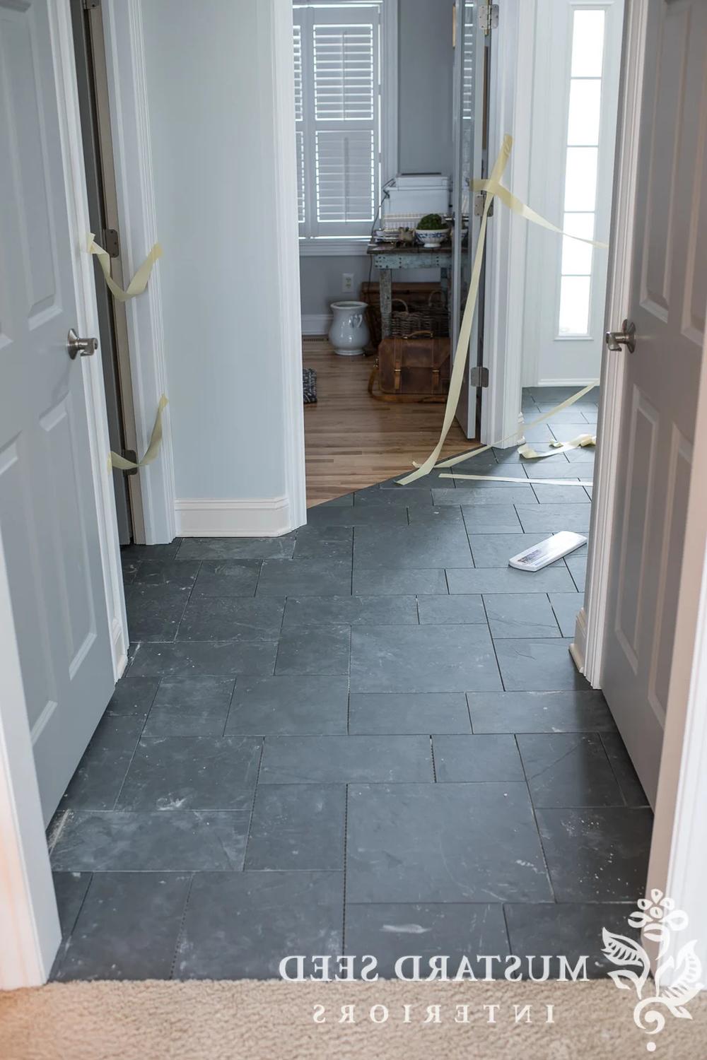 Modern bathroom with a stylish slate tile floor