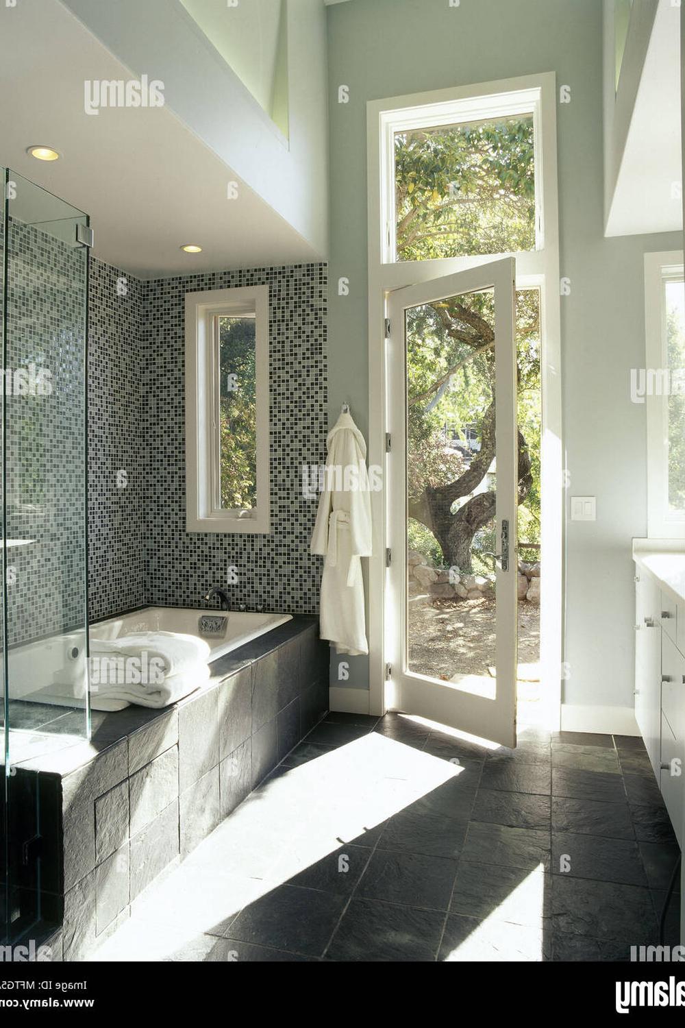Modern bathroom featuring sleek slate tile elements