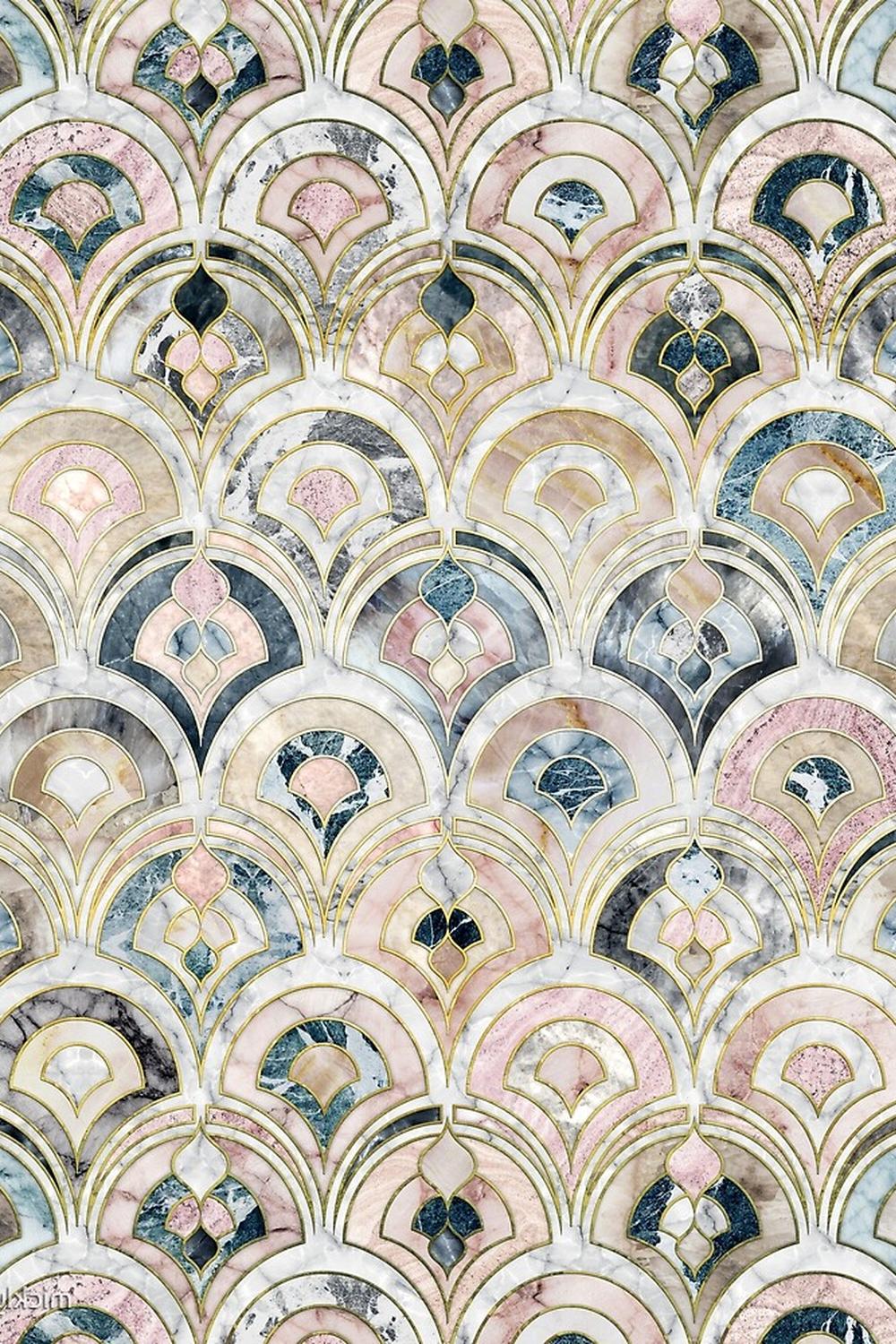 An elegant interior showcasing decorative pastel tiles in unique patterns creating a sophisticated ambiance.