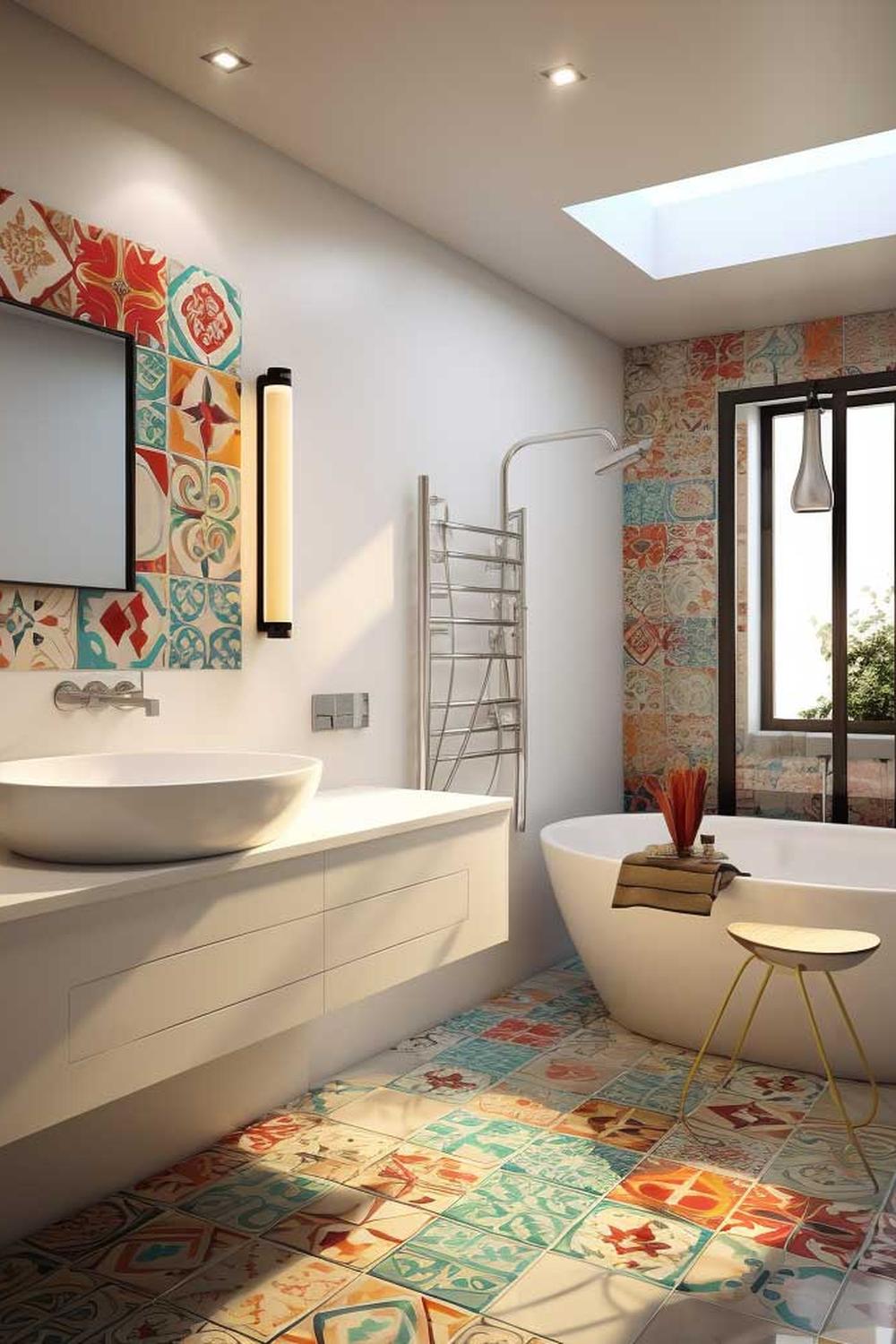 Vibrant bathroom with artisanal Spanish tile and modern fixtures