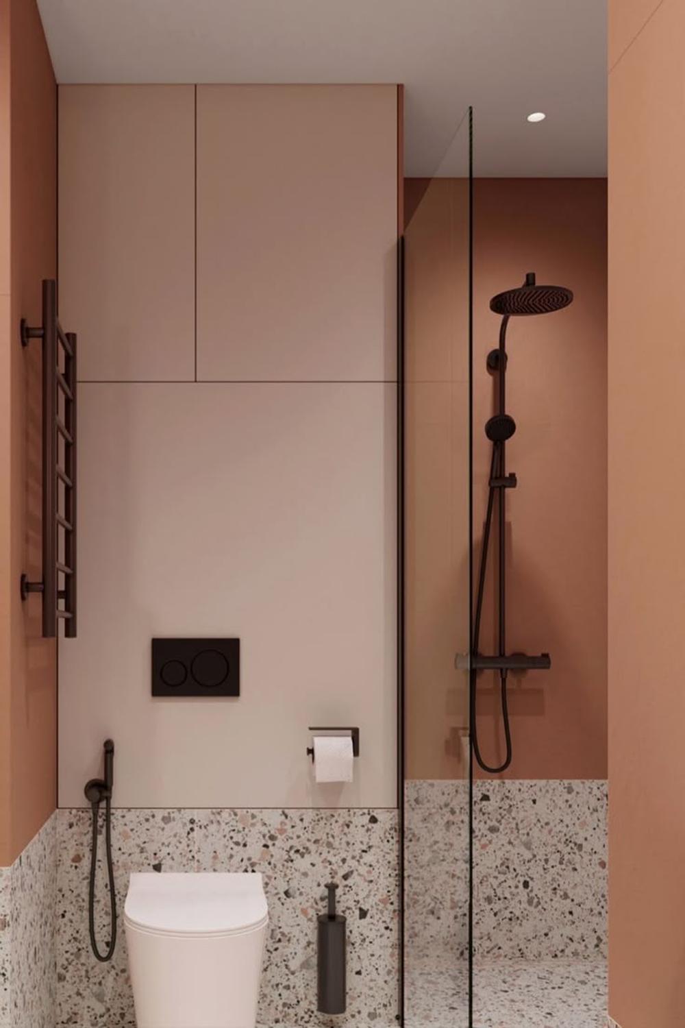 Diseño de baño terracota abierto y luminoso