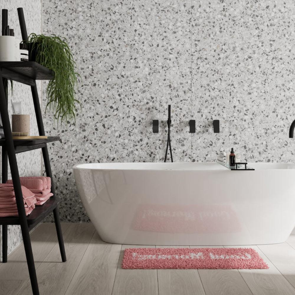 Stylish contrasting elements in a modern bathroom design.