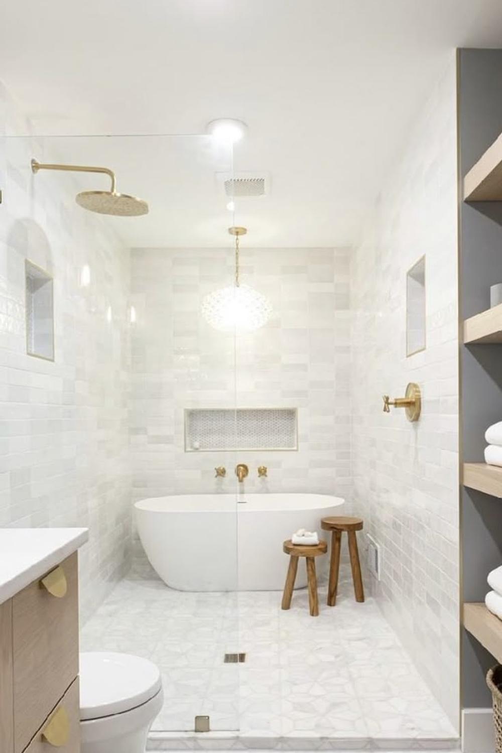 Contemporary bathroom featuring clean lines, subtle textures, and refined elegance throughout the design for sophistication.