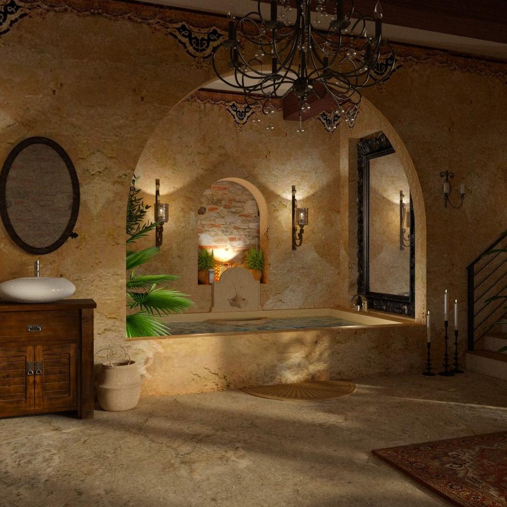 Baño acogedor con estilización natural y elementos decorativos