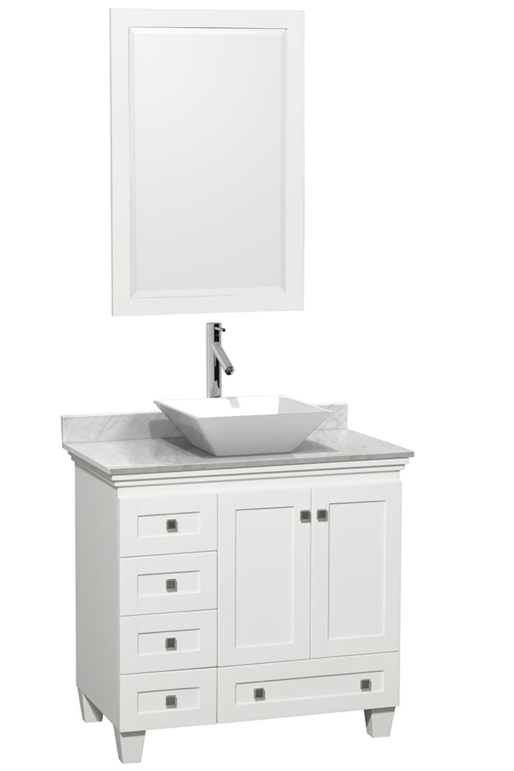 Minimalist white cabinetry with high-end vessel sink