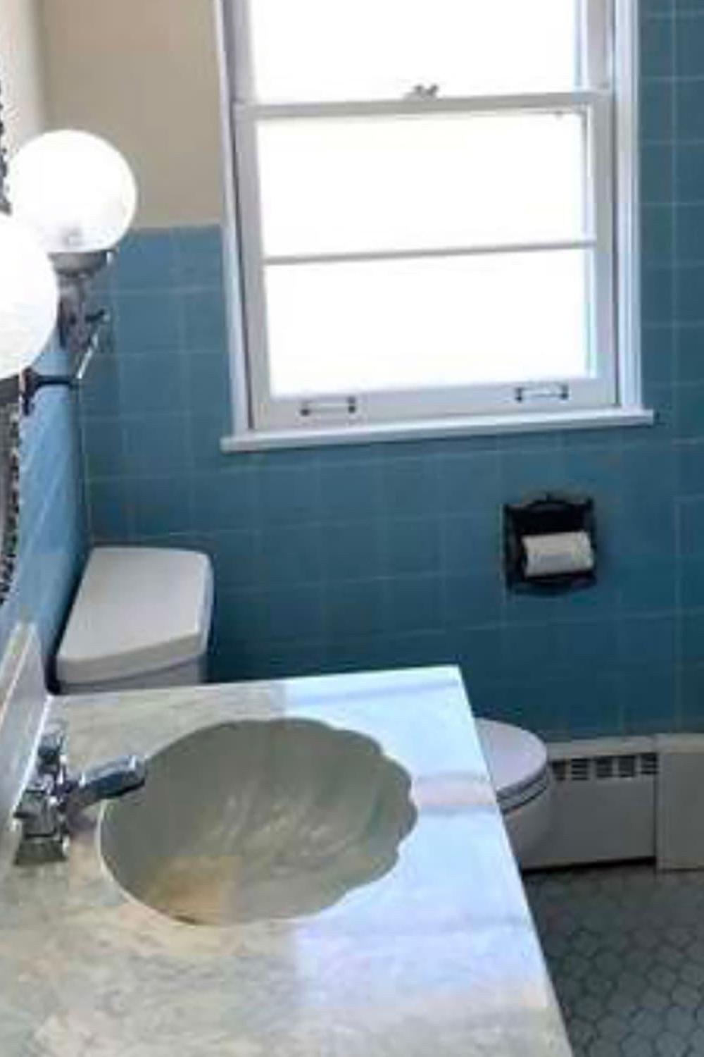 Greenery displayed in a vintage bathroom