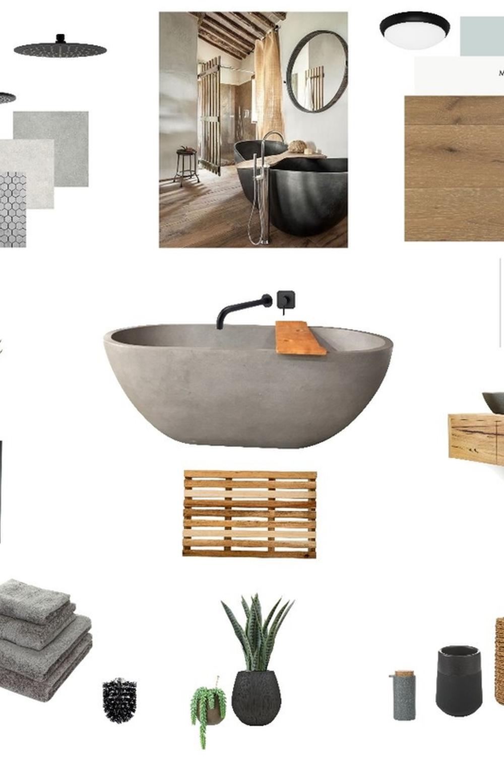 Baño wabi-sabi que combina elementos rústicos y modernos.