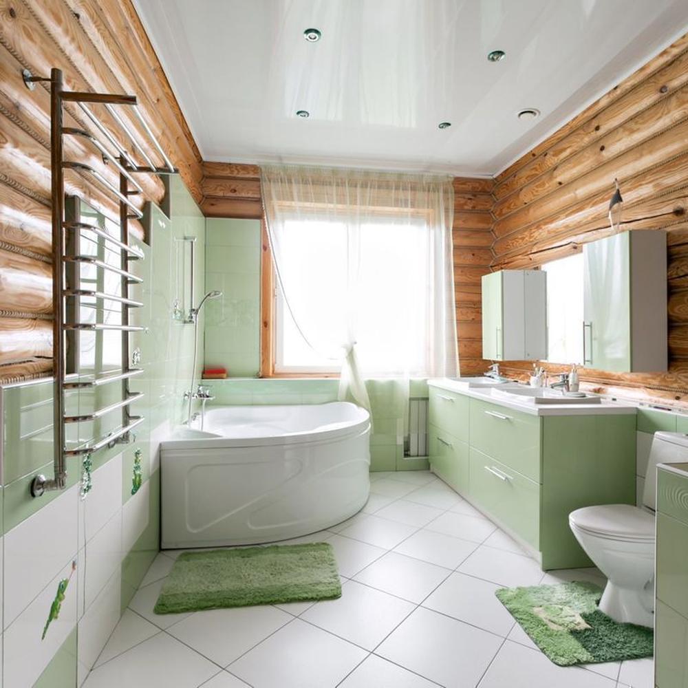 Baño moderno estilo Western con mint y madera