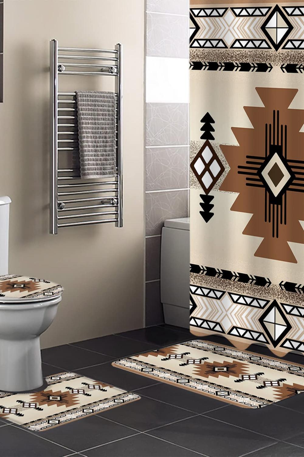 Baño moderno estilo Western con cristal y elementos geométricos