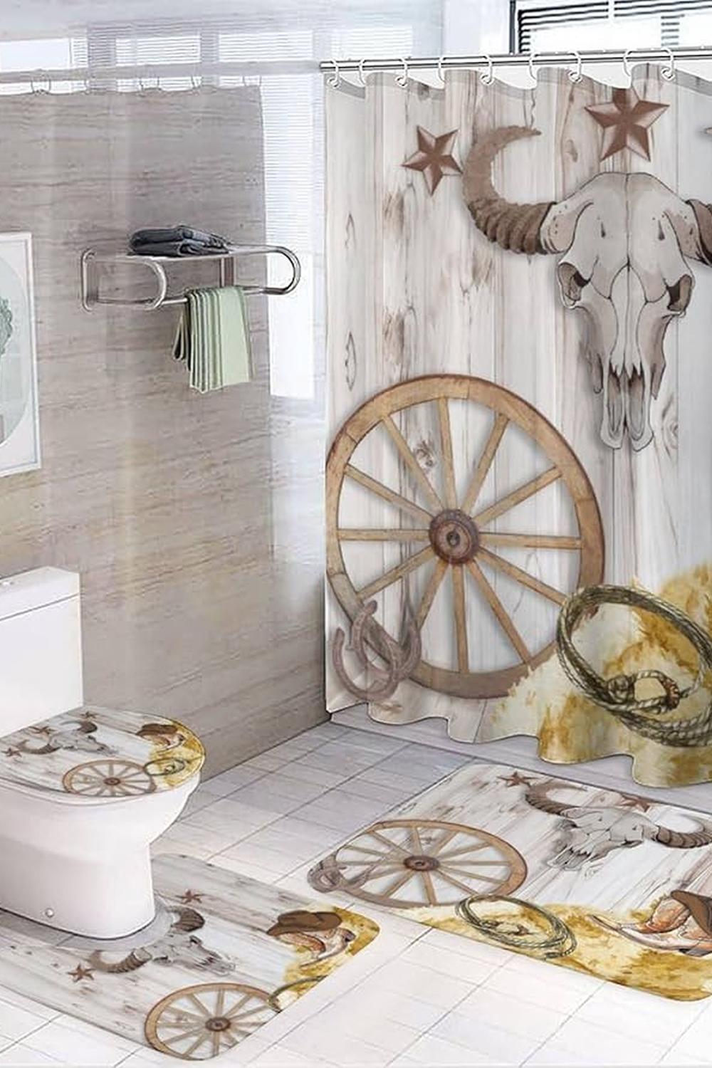 Baño cálido estilo Western con motivos de ganado
