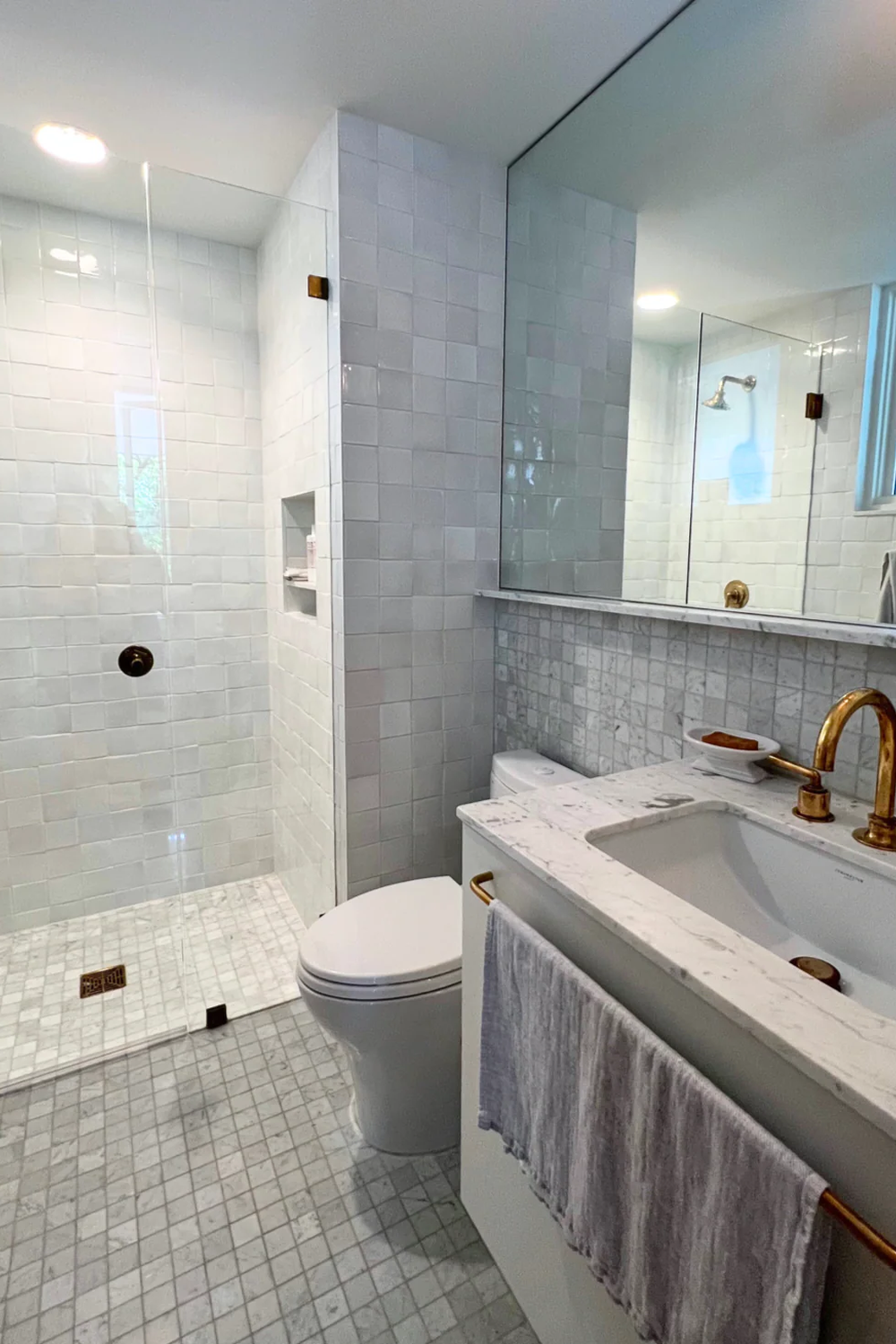 Serene bathroom designed with zellige tiles and modern fixtures