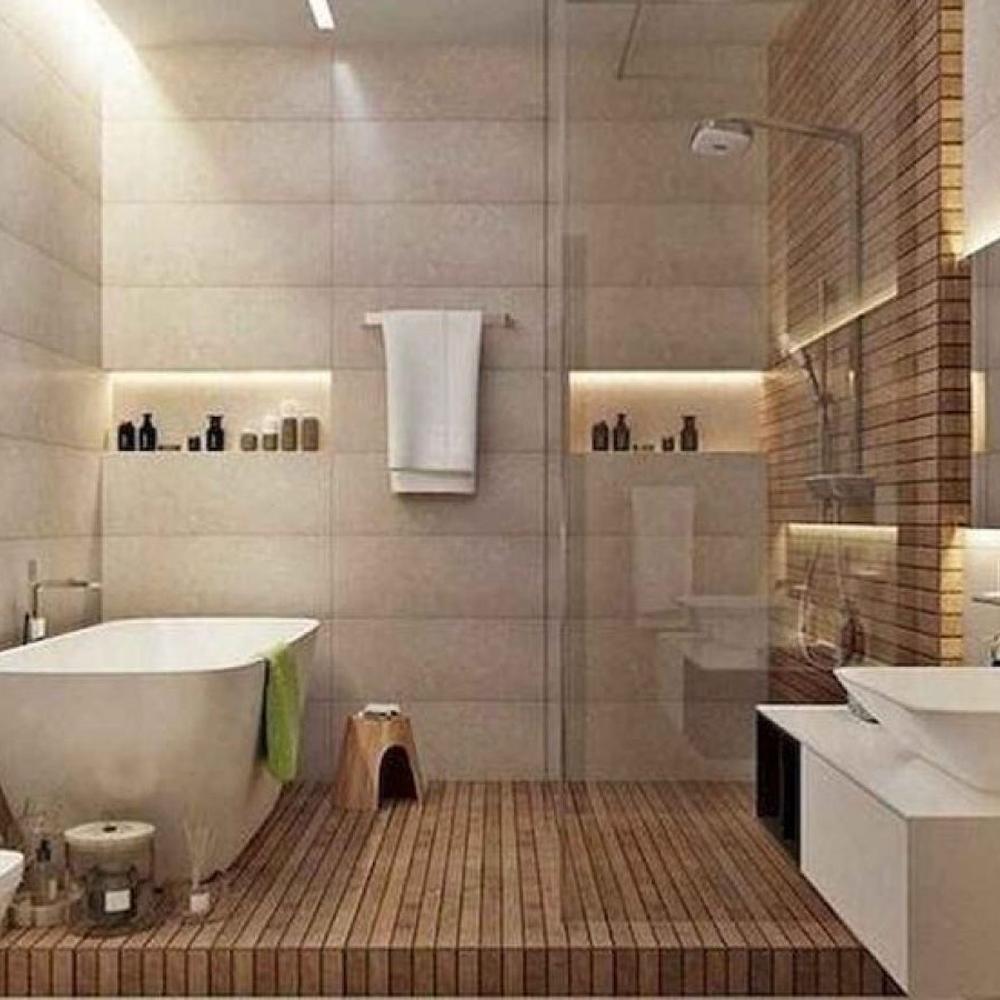 Modern minimalist bathroom design with neutral colors