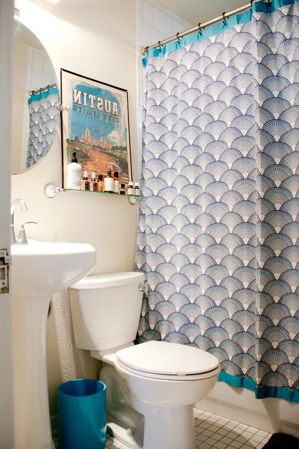 Compact small bathroom with playful decor elements