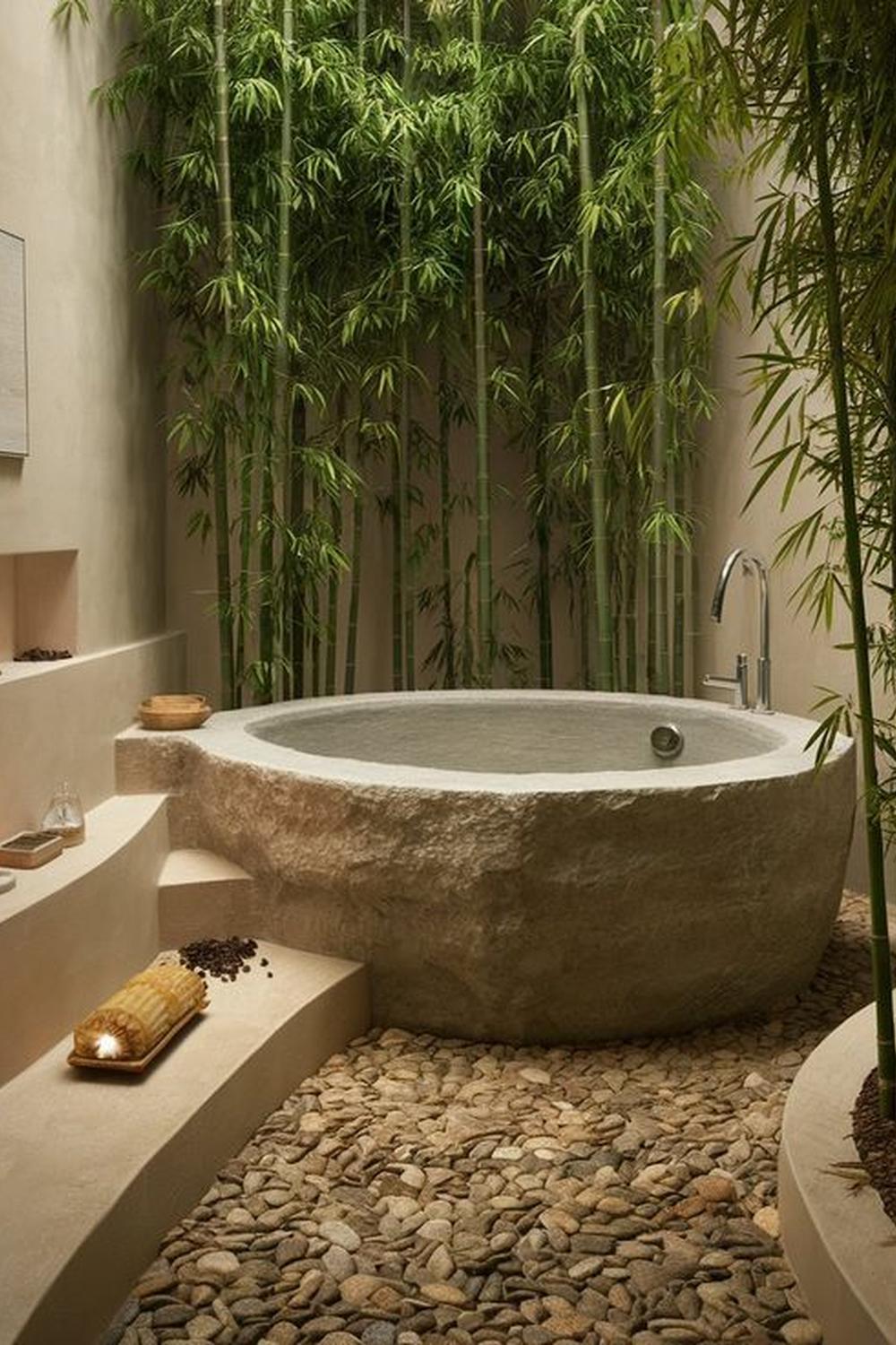 Baño relajante con elementos de piedra