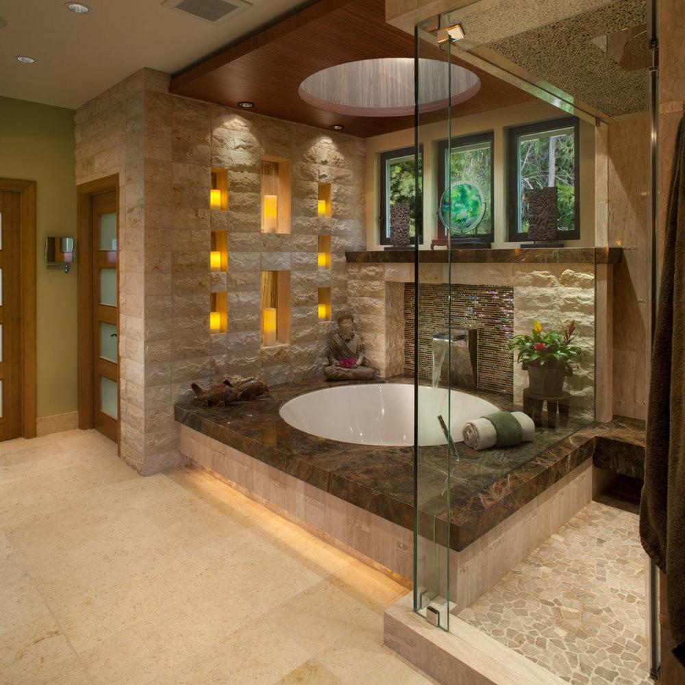 Baño tranquilo con estética natural